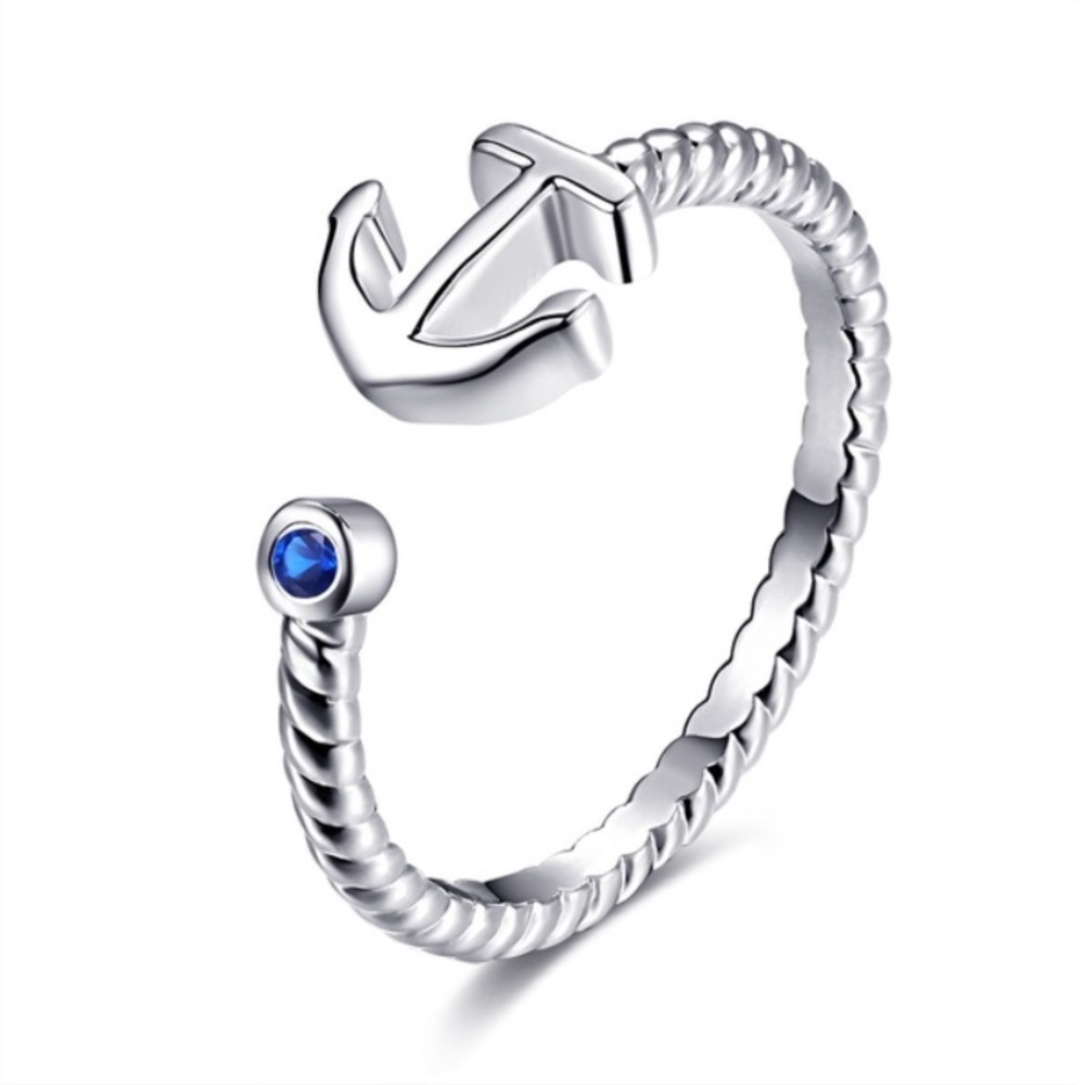 Anchor & Blue CZ Ring - Picture 8 of 8
